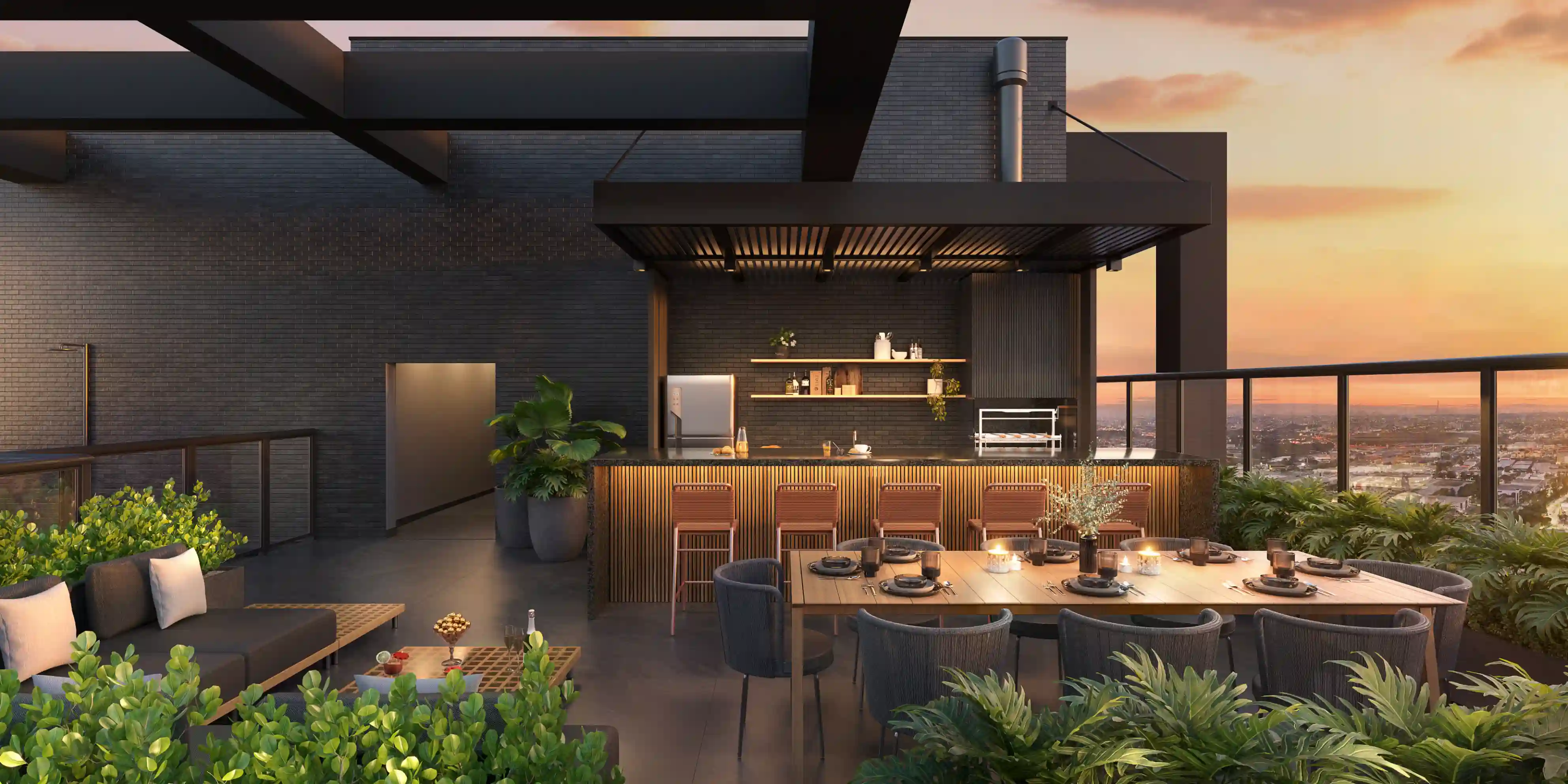 Liv Stay Residence em Alphaville — espaço gourmet com churrasqueira